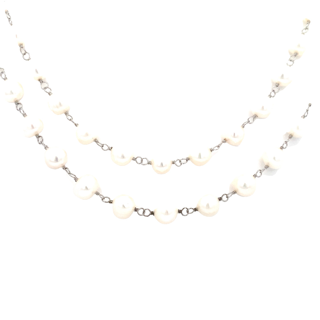 Sterling Silver Continuously Strung Freshwater Pearl Necklace Having White Pearls Measuring 38 Inches